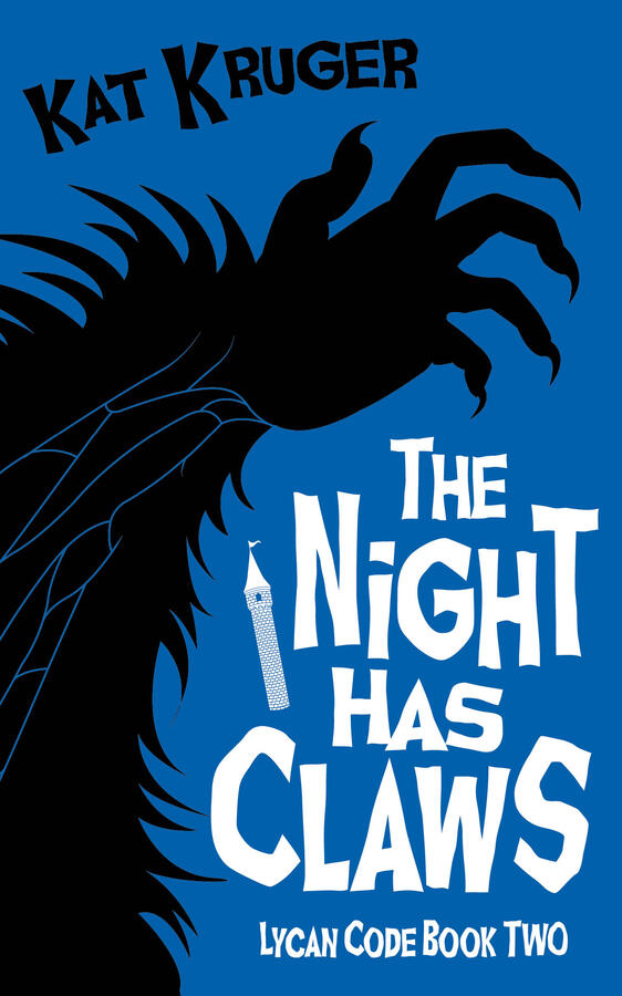 The Night Has Claws Blue book cover with the black illustration of a werewolf arm and claws.
